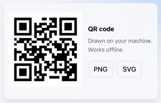 The QR code panel inside the extension, with its PNG and SVG download buttons